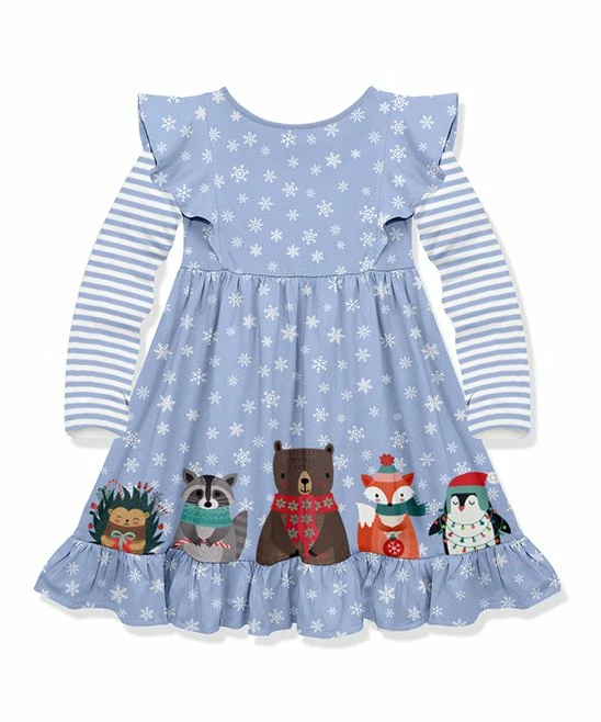 Outlet βοΈ Millie Loves Lily Periwinkle Snowflake Woodland Animals Angel-Sleeve A-Line π Dress - Infant, Toddler & π§ Girls For Kids π 2 Outlet βοΈ Millie Loves Lily Periwinkle Snowflake Woodland Animals Angel-Sleeve A-Line π Dress - Infant, Toddler & π§ Girls For Kids π - Image 2