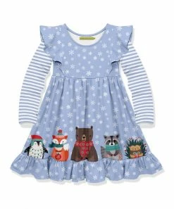 Outlet ✔️ Millie Loves Lily Periwinkle Snowflake Woodland Animals Angel-Sleeve A-Line 👗 Dress - Infant, Toddler & 👧 Girls For Kids 🛒