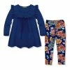 New 🎉 Millie Loves Lily Navy Ruffle-Accent Long-Sleeve Top & Navy Autumn Florals Leggings - Infant, Toddler & 👧 Girls For Kids 🧨