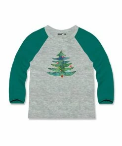 Promo 🎁 Millie & Maxx Heather Gray Holiday Tree Long-Sleeve Raglan Top - Toddler & Boys For Kids ❤️