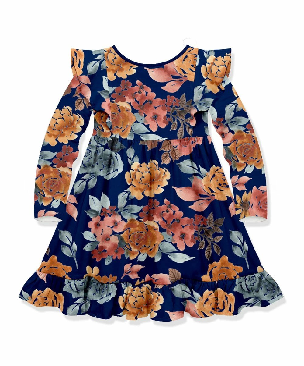 Budget β¨ Millie Loves Lily Navy & Coral Red Autumn Floral Long Sleeve A-Line π Dress - Infant, Toddler & π§ Girls For Kids π 2 Budget β¨ Millie Loves Lily Navy & Coral Red Autumn Floral Long Sleeve A-Line π Dress - Infant, Toddler & π§ Girls For Kids π - Image 2