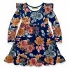 Budget ✨ Millie Loves Lily Navy & Coral Red Autumn Floral Long Sleeve A-Line 👗 Dress - Infant, Toddler & 👧 Girls For Kids 😍