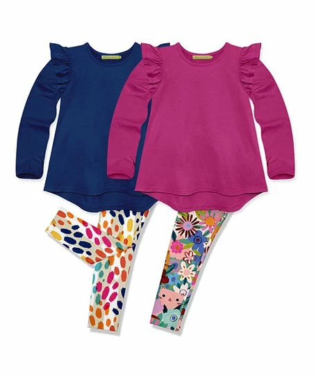 New π₯° Millie Loves Lily Navy & Raspberry Kitten Floral Leggings Set - Infant, Toddler & π§ Girls For Kids π 1 New π₯° Millie Loves Lily Navy & Raspberry Kitten Floral Leggings Set - Infant, Toddler & π§ Girls For Kids π