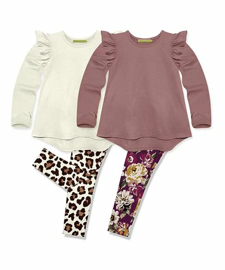 Flash Sale β Millie Loves Lily Cream & Plum Leopard Floral Leggings Set - Infant, Toddler & π§ Girls For Kids π 1 Flash Sale β Millie Loves Lily Cream & Plum Leopard Floral Leggings Set - Infant, Toddler & π§ Girls For Kids π