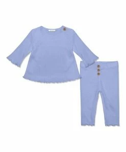 Coupon ❤️ Little Millie Periwinkle Waffle-Knit Ruffle-Hem Tee & Button-Front Pants - Infant & Toddler For Kids 😉
