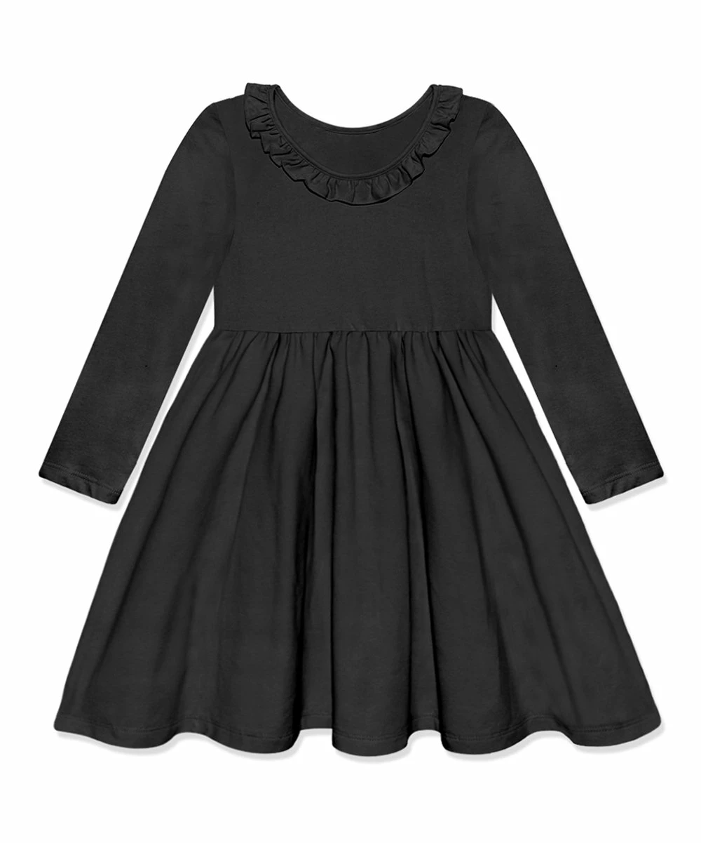 Cheapest π€© Simply Millie By Millie Loves Lily Black Ruffle-Neck A-Line π Dress - Toddler For Kids π 2 Cheapest π€© Simply Millie By Millie Loves Lily Black Ruffle-Neck A-Line π Dress - Toddler For Kids π - Image 2