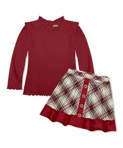 Outlet 🔔 Millie Loves Lily Red Ribbed Long-Sleeve Top & Plaid A-Line 👗 Skirt - 👧 Girls For Kids 🛒