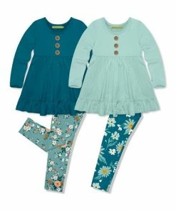 Flash Sale 🤩 Millie Loves Lily Teal & Nile Blue Floral Garden Leggings Set - Toddler & 👧 Girls For Kids 😍
