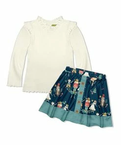 Cheap ⌛ Millie Loves Lily Cream Ribbed Long-Sleeve Top & Navy Nutcracker Dance A-Line 👗 Skirt - 👧 Girls For Kids 🧨