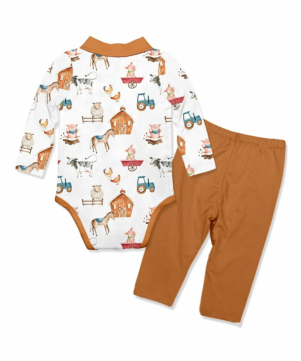New π€© Little Millie White Farm Life Collared Long-Sleeve Bodysuit & Rust Leggings - Infant For Baby & Maternity π 3 New π€© Little Millie White Farm Life Collared Long-Sleeve Bodysuit & Rust Leggings - Infant For Baby & Maternity π - Image 3