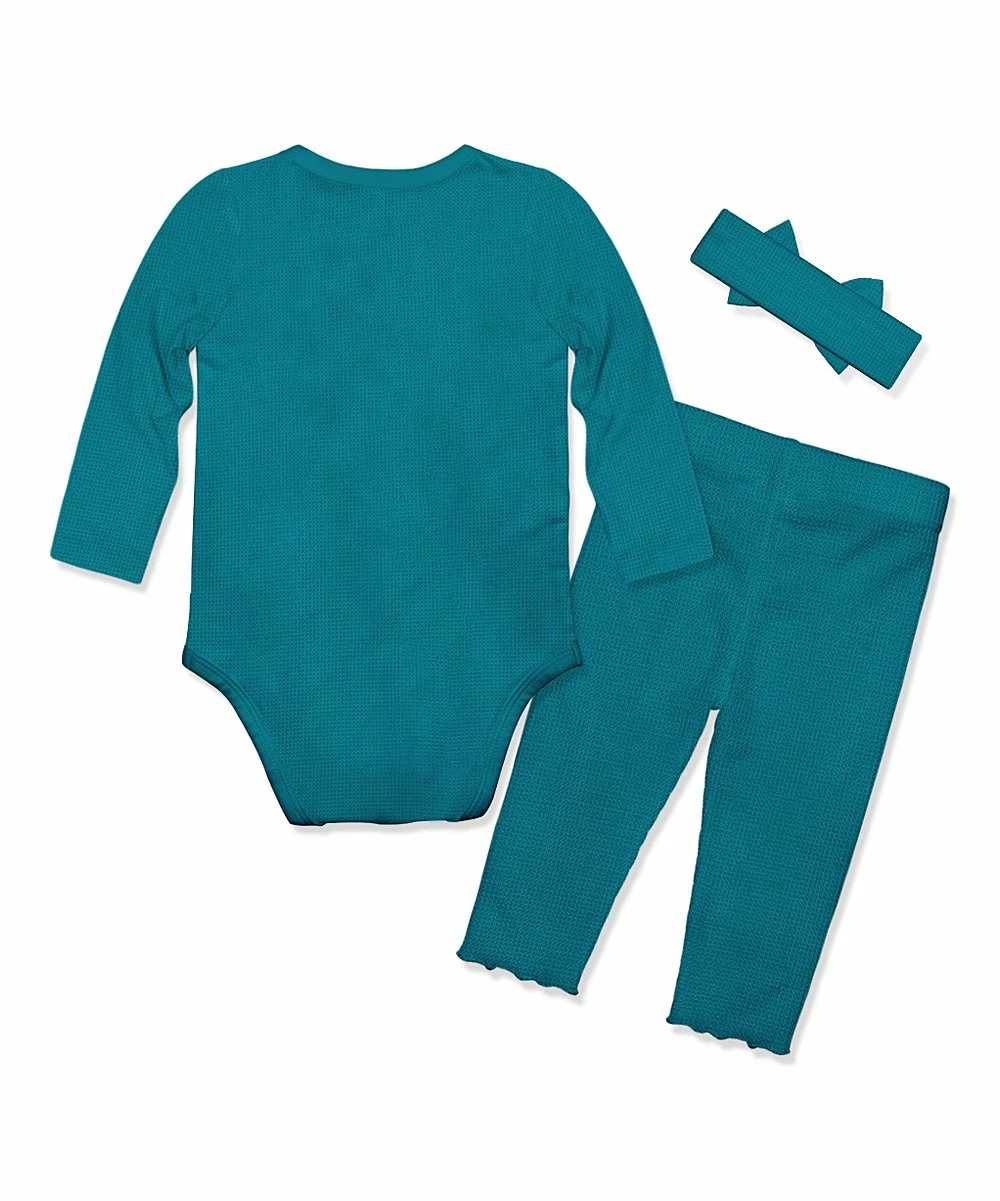Best Pirce π Little Millie Teal Waffle-Knit Bodysuit Set - Infant For Baby & Maternity π 2 Best Pirce π Little Millie Teal Waffle-Knit Bodysuit Set - Infant For Baby & Maternity π - Image 2