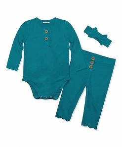Best Pirce 🎁 Little Millie Teal Waffle-Knit Bodysuit Set - Infant For Baby & Maternity 🌟