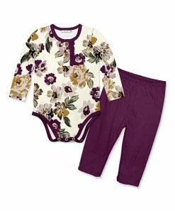 Best deal π Little Millie Cream Floral Earth Bodysuit & Plum Leggings - Infant For Baby & Maternity β