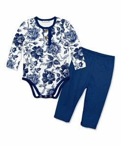 Hot Sale ❤️ Little Millie White Toile Flower Bodysuit & Navy Leggings - Infant For Baby & Maternity 😍
