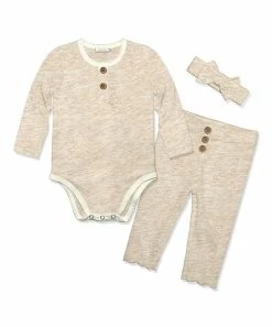 Promo π Little Millie Oatmeal Heather Waffle-Knit Bodysuit Set - Infant For Baby & Maternity π