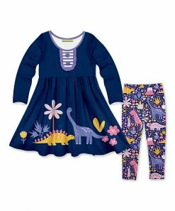 Flash Sale π Millie Loves Lily Navy Dino Jane Button-Accent Long-Sleeve A-Line π Dress & Leggings - Infant, Toddler & π§ Girls For Kids π