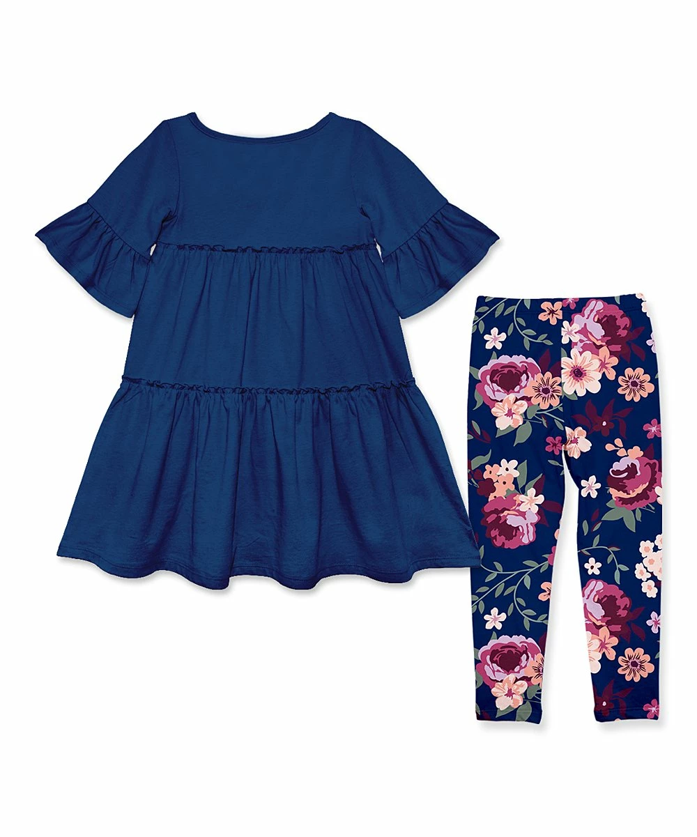 Best Pirce β Millie Loves Lily Navy Tiered A-Line π Dress & Willow Floral Leggings - Infant, Toddler & π§ Girls For Kids π 2 Best Pirce β Millie Loves Lily Navy Tiered A-Line π Dress & Willow Floral Leggings - Infant, Toddler & π§ Girls For Kids π - Image 2