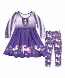 Brand new 🎁 Millie Loves Lily Purple Darling Unicorn Button-Accent A-Line 👗 Dress & Leggings - Infant, Toddler & 👧 Girls For Kids 😍