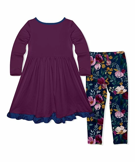 Wholesale βοΈ Millie Loves Lily Plum Button-Front A-Line π Dress & Navy Fall Petals Leggings - Infant, Toddler & π§ Girls For Kids π 2 Wholesale βοΈ Millie Loves Lily Plum Button-Front A-Line π Dress & Navy Fall Petals Leggings - Infant, Toddler & π§ Girls For Kids π - Image 2