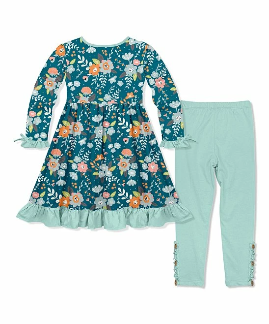 Best Pirce β Millie Loves Lily Teal Tiffany Floral Pocket A-Line π Dress & Mint Button-Accent Leggings - Infant, Toddler & π§ Girls For Kids π€© 2 Best Pirce β Millie Loves Lily Teal Tiffany Floral Pocket A-Line π Dress & Mint Button-Accent Leggings - Infant, Toddler & π§ Girls For Kids π€© - Image 2