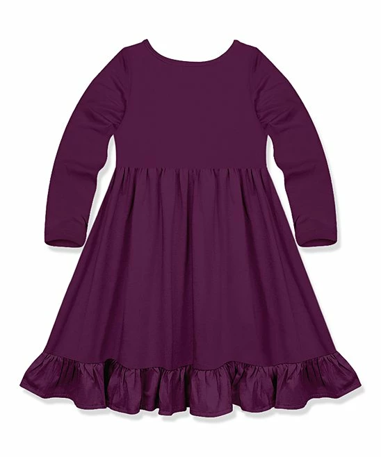 New π Simply Millie By Millie Loves Lily Plum Pocket Ruffle-Hem Long-Sleeve A-Line π Dress - Infant, Toddler & π§ Girls For Kids π₯ 2 New π Simply Millie By Millie Loves Lily Plum Pocket Ruffle-Hem Long-Sleeve A-Line π Dress - Infant, Toddler & π§ Girls For Kids π₯ - Image 2