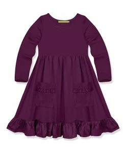 New π Simply Millie By Millie Loves Lily Plum Pocket Ruffle-Hem Long-Sleeve A-Line π Dress - Infant, Toddler & π§ Girls For Kids π₯