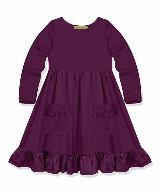 New π Simply Millie By Millie Loves Lily Plum Pocket Ruffle-Hem Long-Sleeve A-Line π Dress - Infant, Toddler & π§ Girls For Kids π₯ 1 New π Simply Millie By Millie Loves Lily Plum Pocket Ruffle-Hem Long-Sleeve A-Line π Dress - Infant, Toddler & π§ Girls For Kids π₯