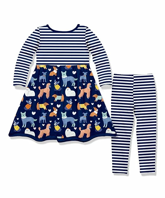 Flash Sale β Millie Loves Lily Navy Kitty Cats Pocket A-Line π Dress & Stripe Leggings - Infant, Toddler & π§ Girls For Kids π€© 2 Flash Sale β Millie Loves Lily Navy Kitty Cats Pocket A-Line π Dress & Stripe Leggings - Infant, Toddler & π§ Girls For Kids π€© - Image 2