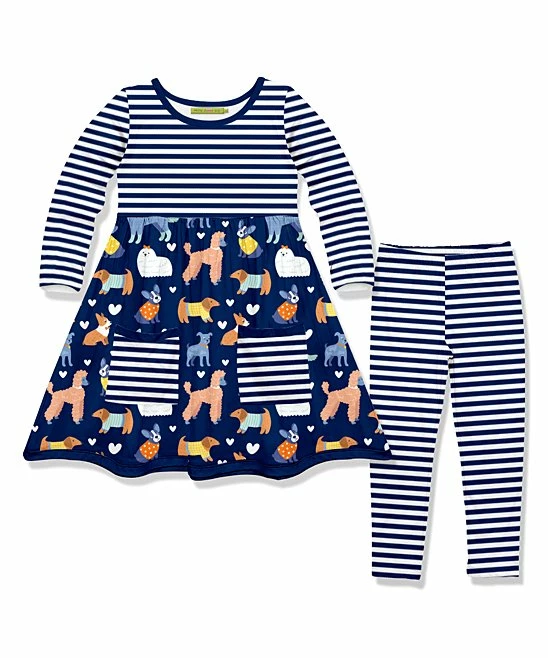 Flash Sale β Millie Loves Lily Navy Kitty Cats Pocket A-Line π Dress & Stripe Leggings - Infant, Toddler & π§ Girls For Kids π€© 1 Flash Sale β Millie Loves Lily Navy Kitty Cats Pocket A-Line π Dress & Stripe Leggings - Infant, Toddler & π§ Girls For Kids π€©