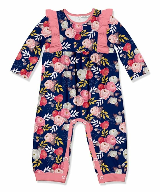 Coupon π Little Millie Navy & Pink Girl Flower Ruffle-Trim Playsuit - Infant & Toddler For Kids β¨ 1 Coupon π Little Millie Navy & Pink Girl Flower Ruffle-Trim Playsuit - Infant & Toddler For Kids β¨