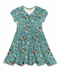 Deals 🔔 Millie Loves Lily Nile Blue Floral Garden Bow-Waist Cap-Sleeve A-Line 👗 Dress - Infant, Toddler & 👧 Girls For Kids 😍