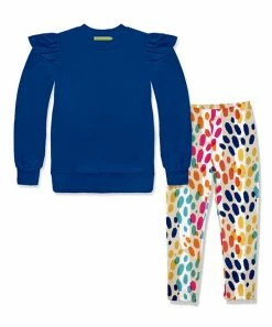 Budget 🎉 Millie Loves Lily Cobalt Angel-Sleeve Sweatshirt & Rainbow Leopard Leggings - Infant, Toddler & 👧 Girls For Kids ⌛