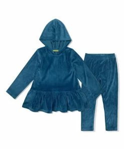 Deals ❤️ Millie Loves Lily Midnight Ruffle-Hem Velour Hooded Tunic & Leggings - Infant, Toddler & 👧 Girls For Kids 💯