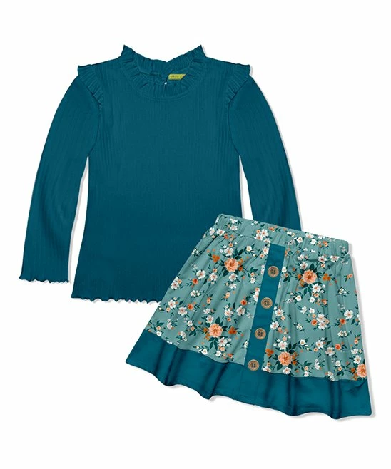 Hot Sale π Millie Loves Lily Midnight Ribbed Long-Sleeve Top & Aqua Floral Garden A-Line π Skirt - Toddler & π§ Girls For Kids π 1 Hot Sale π Millie Loves Lily Midnight Ribbed Long-Sleeve Top & Aqua Floral Garden A-Line π Skirt - Toddler & π§ Girls For Kids π