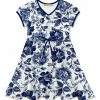 Budget ⌛ Millie Loves Lily Navy & White Toile Floral Bow-Waist Cap-Sleeve A-Line 👗 Dress - Infant, Toddler & 👧 Girls For Kids 👍