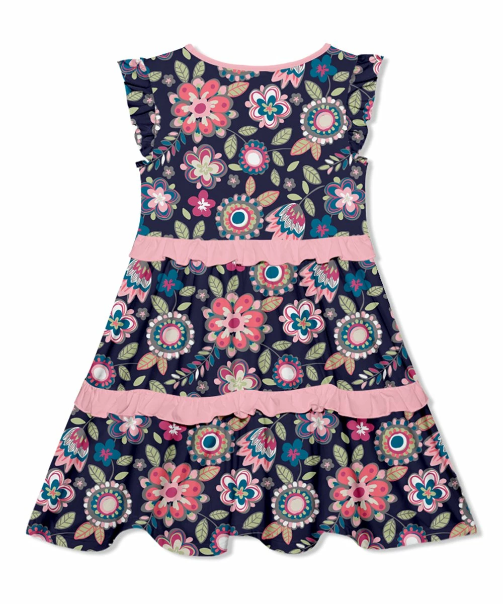 Promo π Millie Loves Lily Navy & Pink Floral Emeline Ruffle-Tiered A-Line π Dress - Infant, Toddler & π§ Girls For Kids π 3 Promo π Millie Loves Lily Navy & Pink Floral Emeline Ruffle-Tiered A-Line π Dress - Infant, Toddler & π§ Girls For Kids π - Image 3