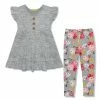 Brand new ❤️ Millie Loves Lily Heather Gray Angel-Sleeve Babydoll Top & Girl Flower Leggings - Infant, Toddler & 👧 Girls For Kids 👍