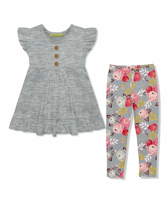 Brand new β€οΈ Millie Loves Lily Heather Gray Angel-Sleeve Babydoll Top & Girl Flower Leggings - Infant, Toddler & π§ Girls For Kids π 1 Brand new β€οΈ Millie Loves Lily Heather Gray Angel-Sleeve Babydoll Top & Girl Flower Leggings - Infant, Toddler & π§ Girls For Kids π