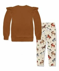 Cheap 💯 Millie Loves Lily Caramel Café Angel-Sleeve Sweatshirt & Cream Ponies & Flowers Leggings - Infant, Toddler & 👧 Girls For Kids 🎁 -Little Millie-shop zu110334003 alt 2 tm1667424534