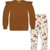 Cheap 💯 Millie Loves Lily Caramel Café Angel-Sleeve Sweatshirt & Cream Ponies & Flowers Leggings - Infant, Toddler & 👧 Girls For Kids 🎁