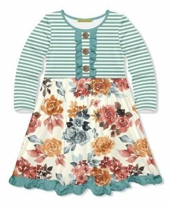 Top 10 🎉 Millie Loves Lily Cream & Nile Blue Autumn Florals Button-Front 👗 Dress - Infant, Toddler & 👧 Girls For Kids 😍