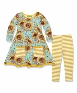 Cheapest 😍 Millie Loves Lily Mint Sunflower Ladybug Front-Pocket A-Line 👗 Dress & Stripe Leggings - Infant, Toddler & 👧 Girls For Kids ⭐