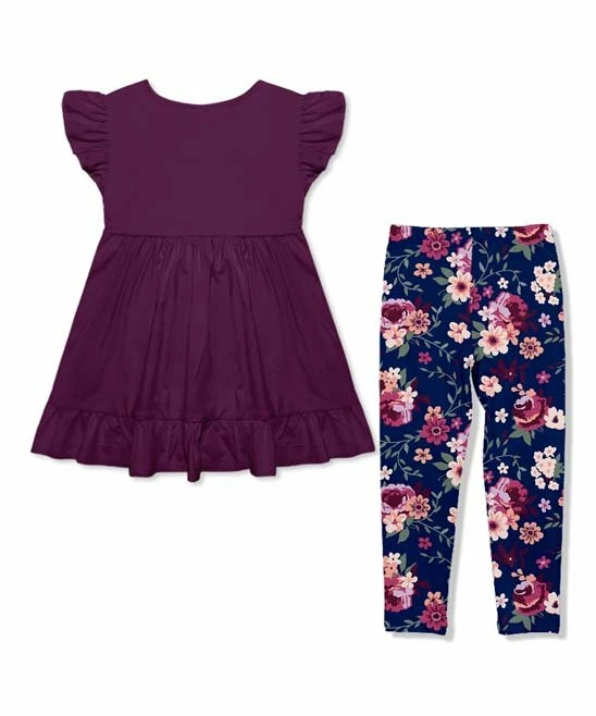Best Pirce β€οΈ Millie Loves Lily Plum Angel-Sleeve Babydoll Top & Willow Floral Leggings - Infant, Toddler & π§ Girls For Kids π 3 Best Pirce β€οΈ Millie Loves Lily Plum Angel-Sleeve Babydoll Top & Willow Floral Leggings - Infant, Toddler & π§ Girls For Kids π - Image 3