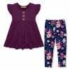 Best Pirce ❤️ Millie Loves Lily Plum Angel-Sleeve Babydoll Top & Willow Floral Leggings - Infant, Toddler & 👧 Girls For Kids 🔔