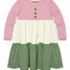 Deals ❤️ Simply Millie By Millie Loves Lily Dusty Pink & Cream Button-Front Long-Sleeve Tiered 👗 Dress - Infant, Toddler & 👧 Girls For Kids 😀