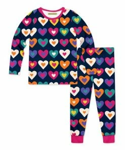 Hot Sale ⭐ Millie Loves Lily Dark Navy Graphic Hearts Pajama Set - Infant, Toddler & 👧 Girls For Kids ✨