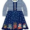 Buy 🧨 Millie Loves Lily Navy Woodland 🎅 Christmas Border Button-Front 👗 Dress - Infant, Toddler & 👧 Girls For Kids 🔥