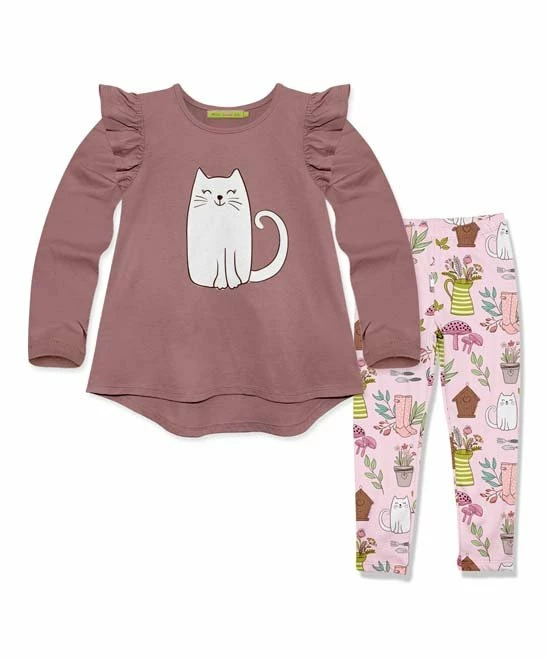 Budget π― Millie Loves Lily Nostalgia Rose Kitty Ruffle Hi-Low Top & Pink Garden Leggings - Infant, Toddler & π§ Girls For Baby & Maternity π 1 Budget π― Millie Loves Lily Nostalgia Rose Kitty Ruffle Hi-Low Top & Pink Garden Leggings - Infant, Toddler & π§ Girls For Baby & Maternity π