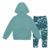 Best Pirce 🔔 Millie Loves Lily Nile Blue Waffle-Knit Pocket Hoodie & Dino Dee Leggings - Infant, Toddler & 👧 Girls For Kids ⌛