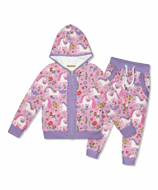 Outlet βοΈ Millie Loves Lily Pink Darling Unicorn Ruffle Velour Zip-Front Hoodie & Joggers - Toddler & π§ Girls For Kids β 1 Outlet βοΈ Millie Loves Lily Pink Darling Unicorn Ruffle Velour Zip-Front Hoodie & Joggers - Toddler & π§ Girls For Kids β
